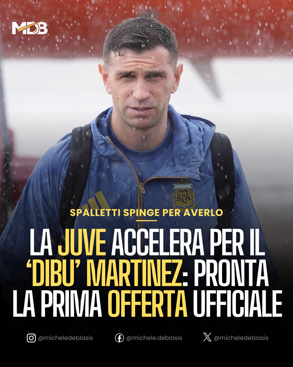 micheledeblasis's tweet photo. Nella prossime ore la #Juventus avanzerà la prima offerta ufficiale al 'Dibu' #Martinez: pronto un triennale da 5,5/6 milioni + bonus a stagione. L'argentino ha aperto al trasferimento a Torino: è il profilo d'esperienza che cerca #Spalletti https://t.co/evLP9j40Ww