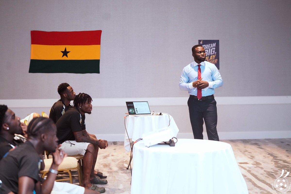 mygtvsports's tweet photo. ATTENTION TO DETAIL! 

The Black Stars held a briefing session to keep themselves updated on the new IFAB and competition rules as the World Cup draws near.

#GTVSports https://t.co/92F5iIT9mc