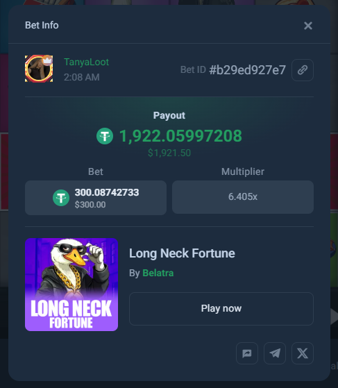 TanyaLoot's tweet photo. Don't mess with the flock!😤
🦢Securing the bag with a $1,921 win on Long Neck Fortune!

🎟 Promo code: GET250LOOT
👉 https://t.co/NEdNnKh8HJ https://t.co/TMeTwmpy3a