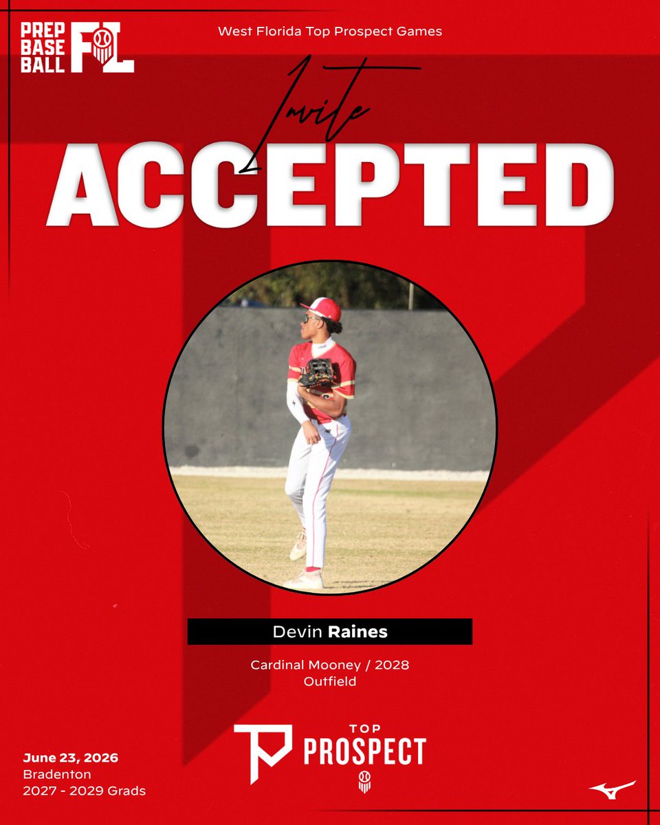 PrepBaseballFL's tweet photo. #𝐅𝐋𝐓𝐏𝐆𝟐𝟔 𝐈𝐧𝐯𝐢𝐭𝐞 𝐀𝐜𝐜𝐞𝐩𝐭𝐞𝐝 ✅

‘28 OF Devin Raines (Cardinal Mooney) is #𝙇𝙤𝙘𝙠𝙚𝙙𝙄𝙣 for the West Florida Top Prospect Games, June 23rd at IMG Academy.

Event Info 👇

🔗: https://t.co/pI8v6C4g42 https://t.co/QkGfkHnWqj