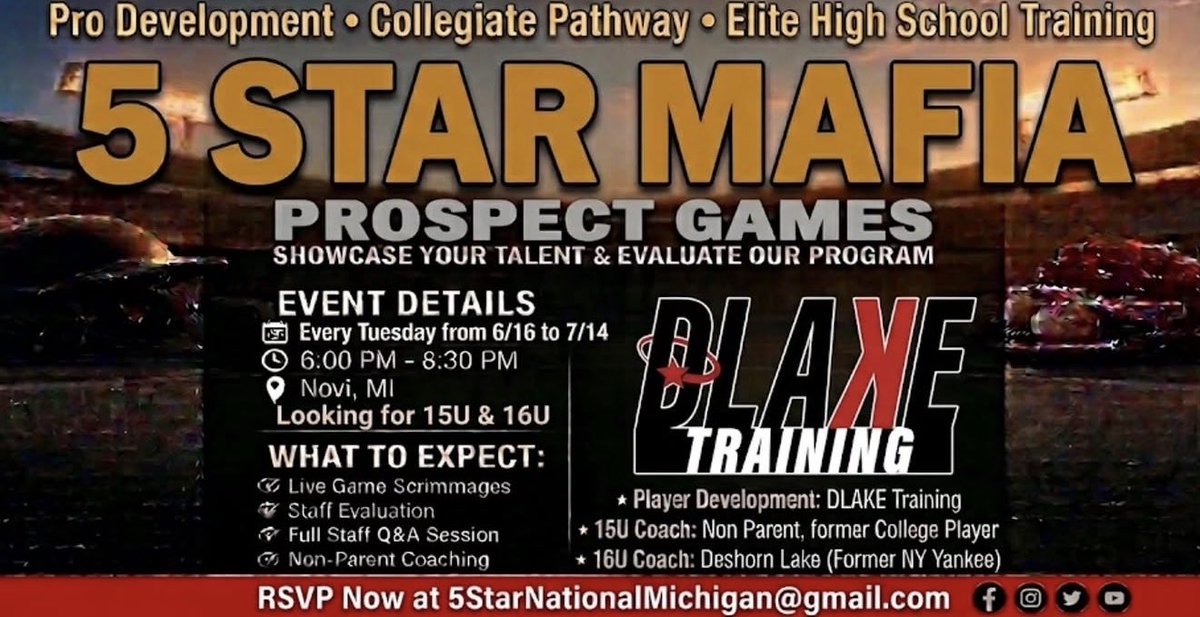 5StarMichigan's tweet photo. 🚨THE MAFIA HAS OFFICIALLY ARRIVED IN
MICHIGAN! 🚨
We are thrilled to announce that 5 Star
Mafia is officially launching out of TOCA Sports Center in Wixom! We're setting a new standard for development and competition in travel baseball—and we want your athlete on our roster. https://t.co/r8ySYiHoNS