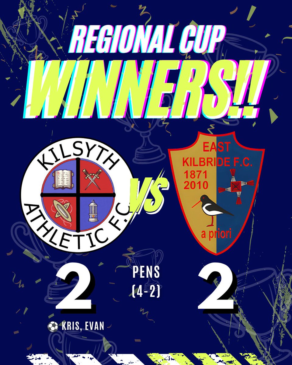 Kilsyth2010s's tweet photo. SYFA Central Region Cup Final 🏆

Kilsyth 2-2 EKFC Whites (4-2 pens)

11 men won the cup! 💛💙

With no subs, the boys dug deep to come back twice through Kris and Evan before holding their nerve in the shootout. Jamie saved two penalties as we secured back-to-back doubles! https://t.co/VJIlRpZt9A