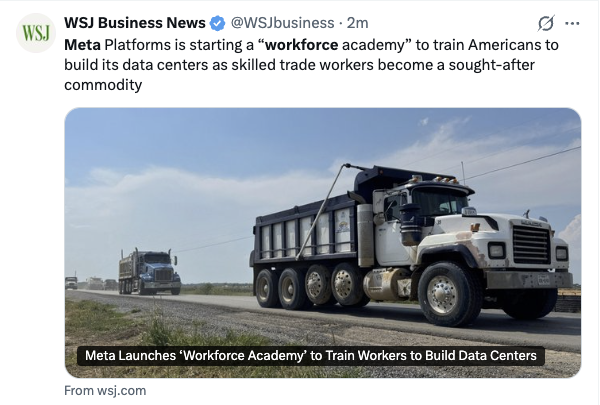 andymstone's tweet photo. BIG NEWS: Meta launches America’s Workforce Academy, a cost-free program that provides skilled trades training, supports participants while they learn and then guarantees graduates a job. And it's powered by Meta's initial $115 million first year investment. https://t.co/E8TM0DZP5l