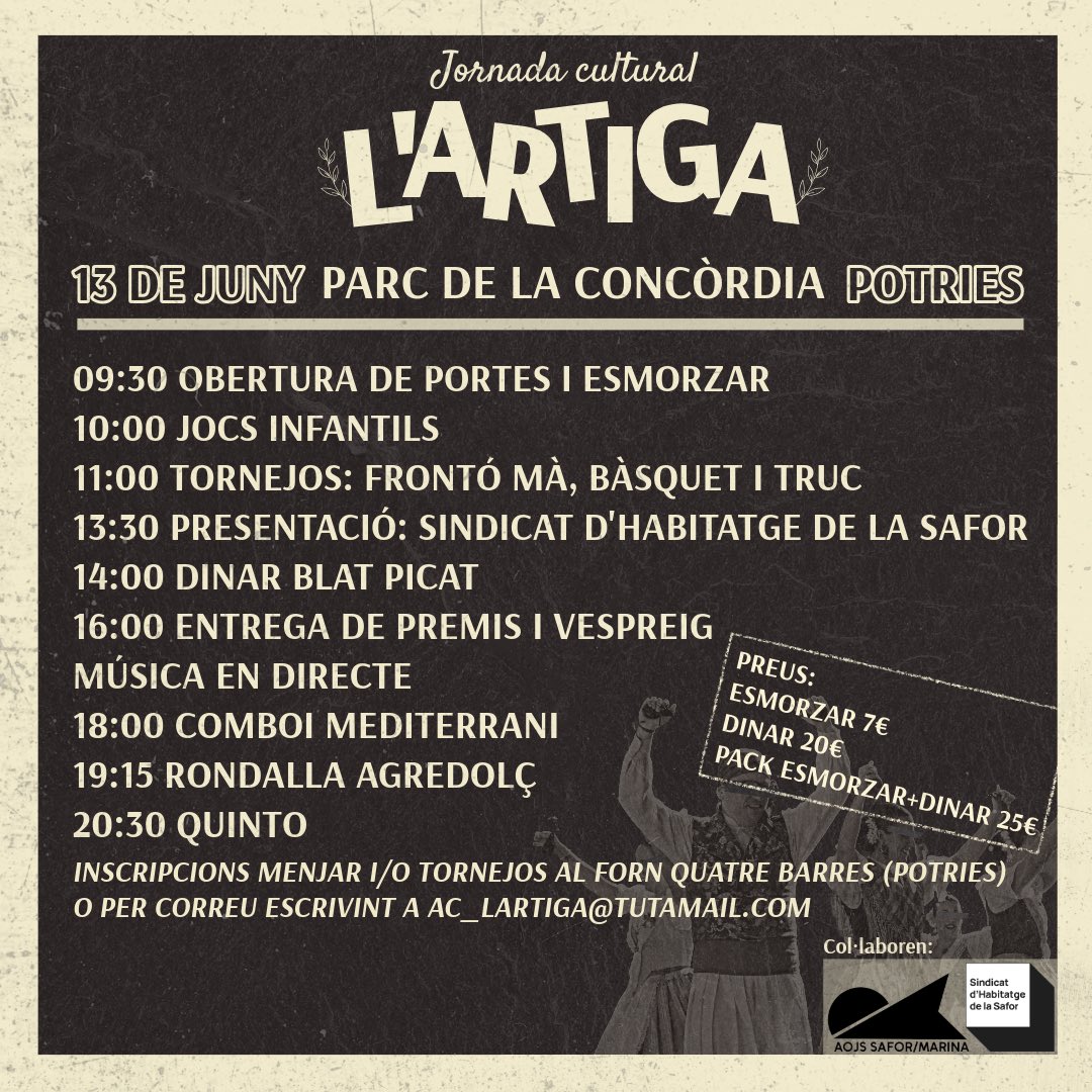 RupaisDeNelo's tweet photo. Aquest dissabte 13 de juny, a Potries, organitzem l'Artiga, una iniciativa cultural del Moviment Socialista a la comarca de la Safor.
Us esperem!
👉 més info: https://t.co/zJsD5GT3rj https://t.co/xGx6vp6h55