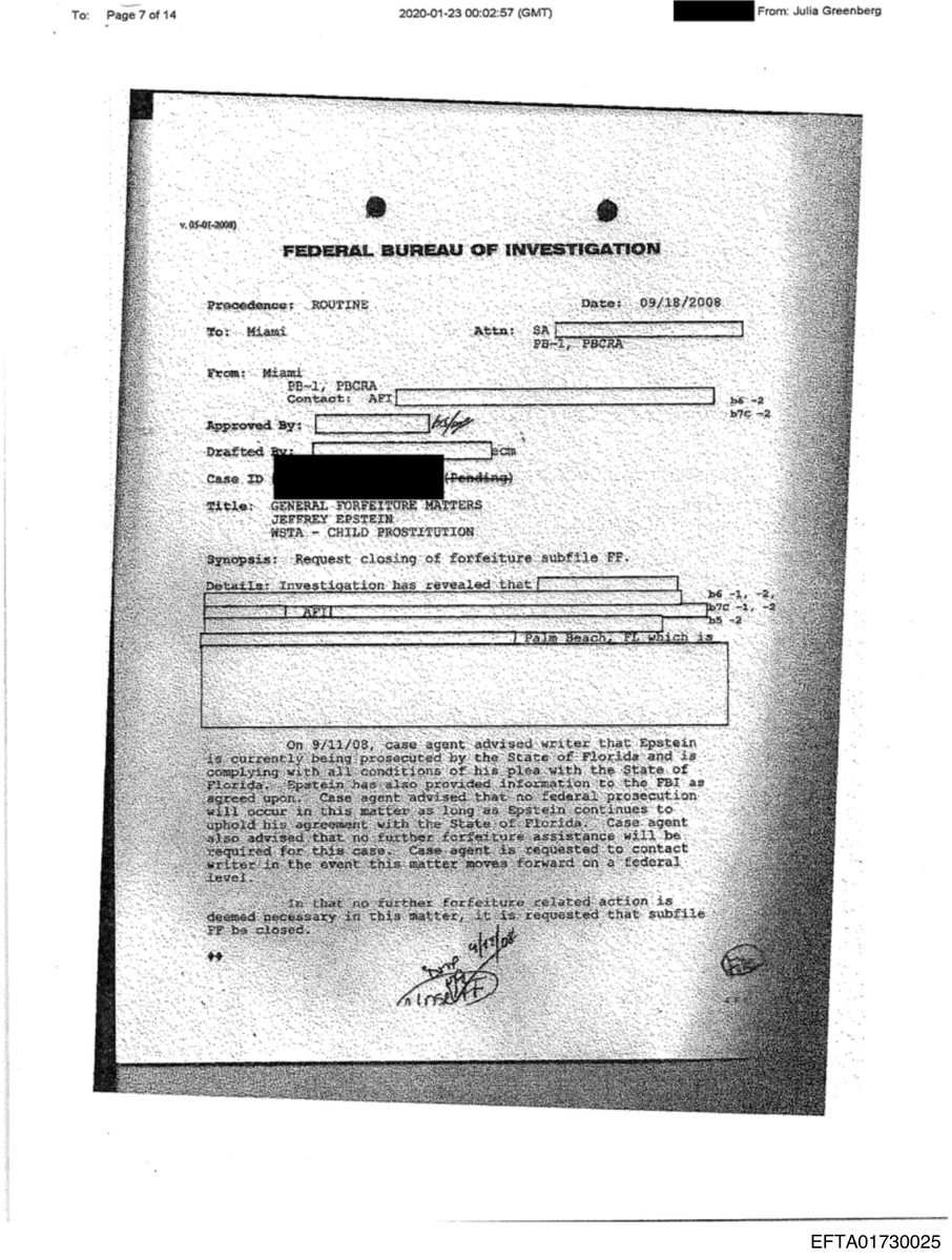 epsteinsearchin's tweet photo. Jeffrey Epstein had an FBI case file labeled "Child Prostitution."

The case agent wrote: "No federal prosecution will occur in this matter."

The FBI had the evidence. The FBI chose not to act. EFTA01730025. https://t.co/QXIHgGeJSz