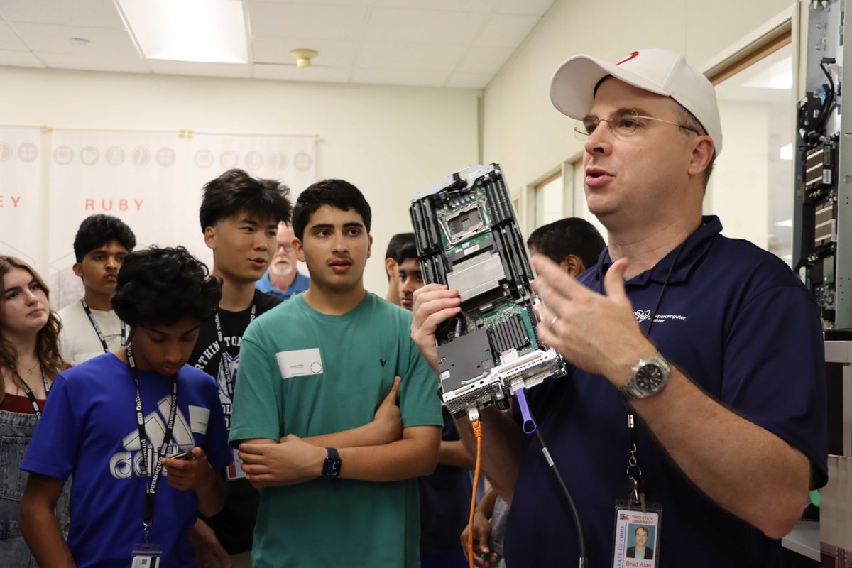 OSC_SummerSTEM's tweet photo. 🖥️ Not every summer camp includes seeing supercomputers up close and personal! 

Today, #OSCSI students visited the State of Ohio Computer Center for an up-close look at the technology powering research and discovery across Ohio. https://t.co/BsbAq95AXW