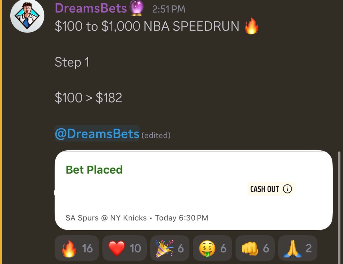DreamsBets's tweet photo. $100 TO $1,000 NBA SPEEDRUN 🔥

Step 1 posted @ https://t.co/h48qv3ZsFW

Use code “SPEED” for 15% off ! https://t.co/hjvRCP6aWI