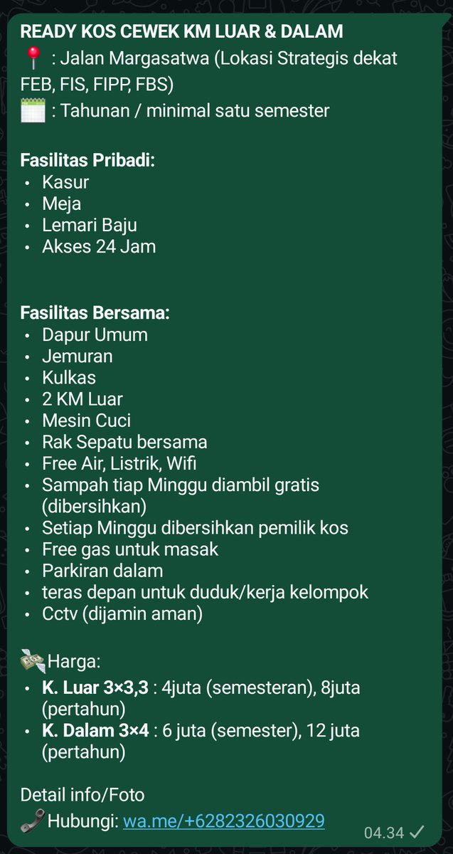 idgaf_fl's tweet photo. @unicefess Info kos, yang berminat atau mau informasi lebih detail/foto hubungi https://t.co/s3LHoVRjFF🙌🏻💅🏻 https://t.co/xh0BemoNOZ