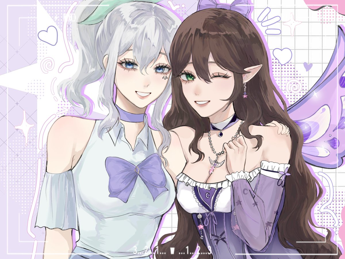 RainingCupquake's tweet photo. shoutout to my ride or die 💜🤍 

i don't know where i'd be without you. happy national best friends day~

🎨 - @/mingqoire https://t.co/naLo14vZof