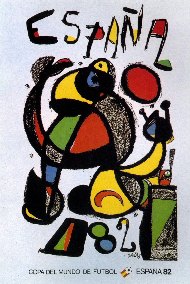 AlexDeLlano's tweet photo. La superioridad estética del póster del Mundial 82 diseñado por Joan Miró sobre el resto es insultante. https://t.co/i0LI4wr2XO
