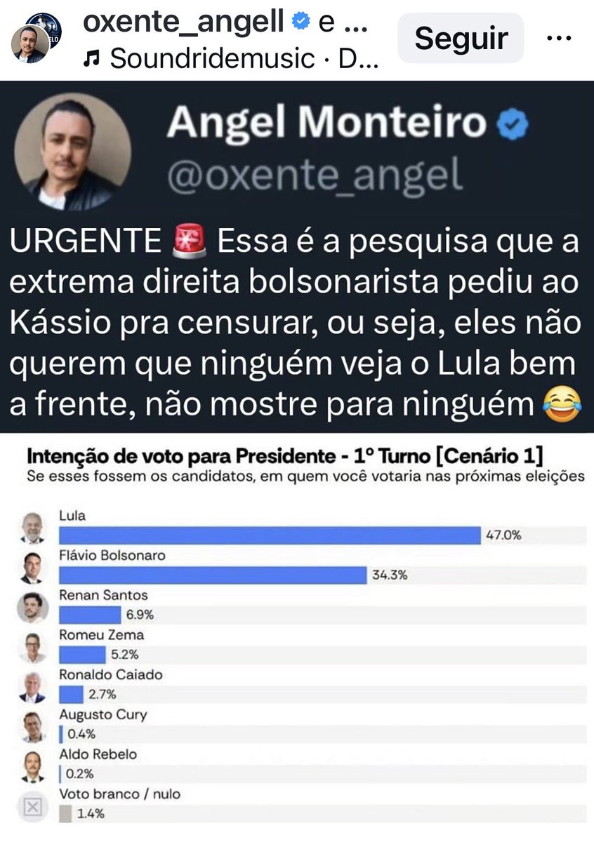 GOkasaki's tweet photo. Depois da censura agente espalha vamos compartilhar vai dar Lula no 1º turno https://t.co/vE0Xk2CBaU