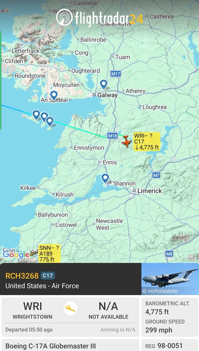 BrianFlanagan1's tweet photo. Why is this USAF C-17 Globemaster landing at Shannon? Is it transporting troop, weapons or ammo? Will it be searched?

@shannonwatch @rtenews @IrishTimes https://t.co/nyjXbQJguk