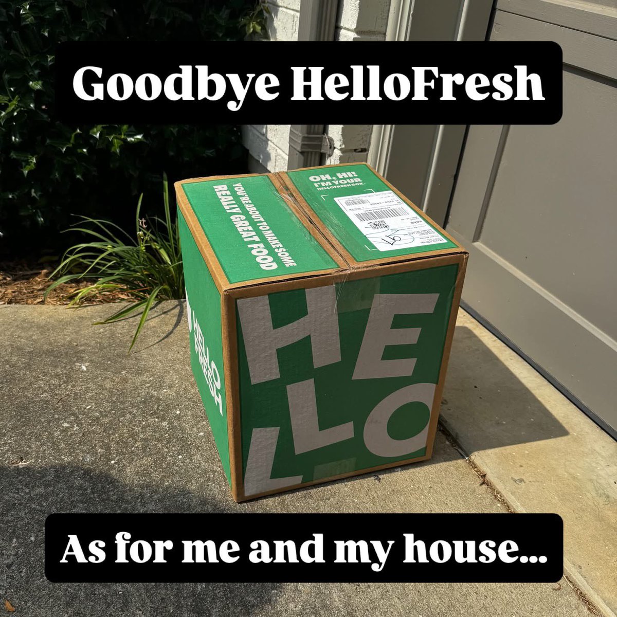 megbasham's tweet photo. Welp, here’s our very last @hellofresh delivery. After being loyal customers on and off (mostly on) for 10 years, our faith and integrity demand that the Basham family no longer support a company that would be so disgusting as to promote their product (which is FOOD by the way) by suggesting it can be used by gay men to clear out their rectums of feces in preparation for sodomy. (Yes, this is really what they did). 

It is actually going to be a little bit of a hardship on us as I continue to receive cancer treatments that require me to travel across country every couple of weeks. But it is a small sacrifice.

So we are looking for another meal delivery service if any one can recommend some that are easy prep, yummy, and reasonably healthy. Thanks!

As for me in my house, we serve the Lord and we can’t support that.