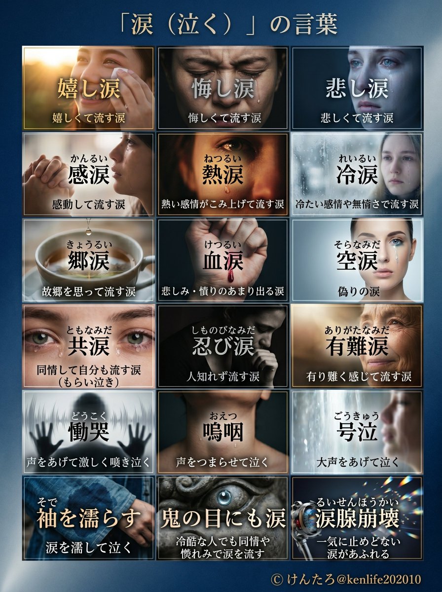 kenlife202010's tweet photo. 涙（泣く）に関する言葉をまとめました。あなたは最近どんな涙を流しましたか？ https://t.co/gK1blOJsDF