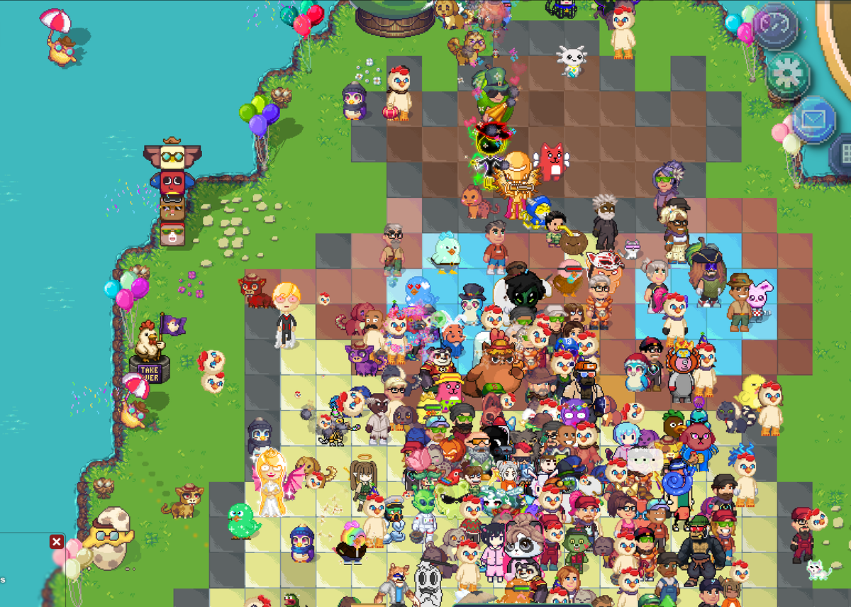ChickenPet1's tweet photo. man @pixels_online team is awesome 😭❤️

today was my birthday and they made my day extra special by hosting a chicken event in game 🥹

we also had an energy party! it was fun,thank you so much everyone for coming ❤️

love you @whatslukedoing @heidichristne and the whole team!😘 https://t.co/HwsvtlO2FL