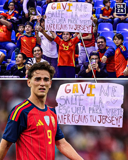 PeprahPerison's tweet photo. 🇲🇽❤️A young Mexican fan attending the match held up a handwritten sign reading "Gavi, I skipped school to see you, will you give me your jersey?" https://t.co/PIAB8kPDyE