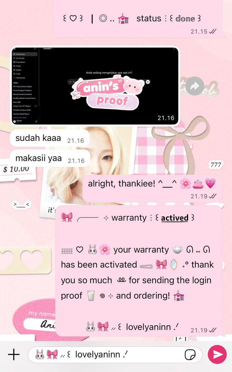 lovelyaninn's tweet photo. 🎀 ⸝⸝ ꒰  chatgpt share 8u 1 day!  .ᐟ

៶៲៸ ꒰ price :: 10.000 𐙚 ꒱ jajan yu! >< 🐰👛 https://t.co/v7e8kRjGUn