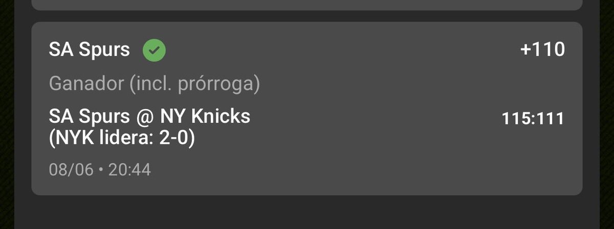 EsotericLifes's tweet photo. San Antonio Spurs ML +110✅
San Antonio Spurs -1.5 live bet ✅ https://t.co/bA0f6NVXFJ