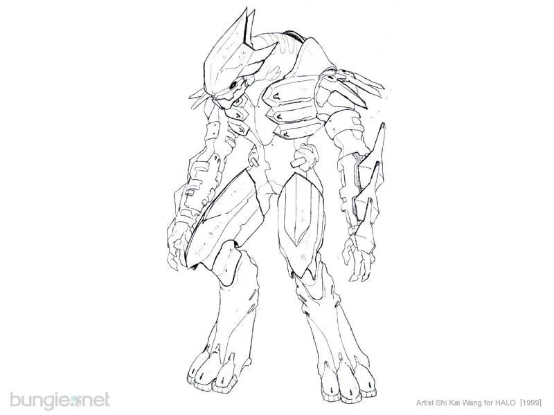 Whimsy_Wizard's tweet photo. Halo CE's artstyle was not a product of it's time. It was heavily inspired by anime and the art of Marathon before it. What you see in game was not attempting to look 'realistic' for the time, instead it used the limits of the hardware to present a playable anime power fantasy.

One need only look at the work of Shi Kai Wang as proof: