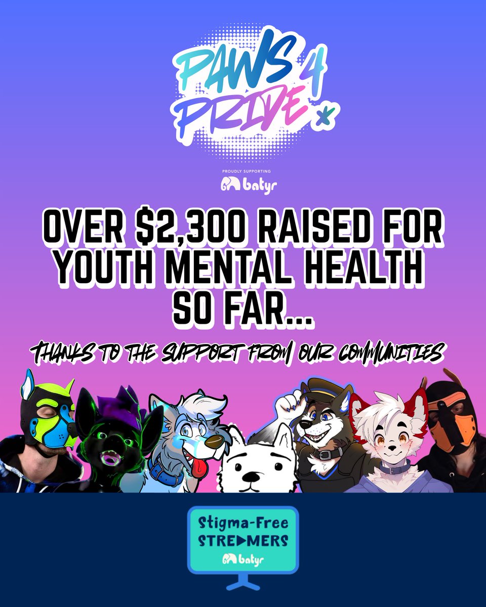 WeylynWolf's tweet photo. Paws4Pride has already raised over $2,300 this Pride Month to help @batyraus change the game for youth mental health in Australia!

Thanks to @heyharlo, @Pup_Rads, @VFoxKit, @casper_lan63, Discofeverish, Ne0nwolf &amp; your amazing communities https://t.co/Z2TQZafLO7