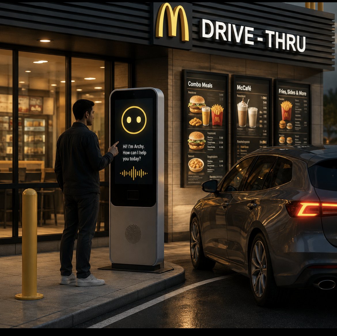 Pirat_Nation's tweet photo. McDonald’s is testing a new AI drive-thru assistant called Archy. 
In recent tests, the system was able to handle about 90% of customer orders without needing help from a human worker.

Right now, Archy is only being tested at a small number of restaurants in the United States. McDonald’s has not announced a nationwide launch, but the company is preparing for a larger rollout.

The AI can take orders in English and Spanish and is designed to make service faster and more efficient. 
Human employees will still be available to help with complicated orders or customer issues.