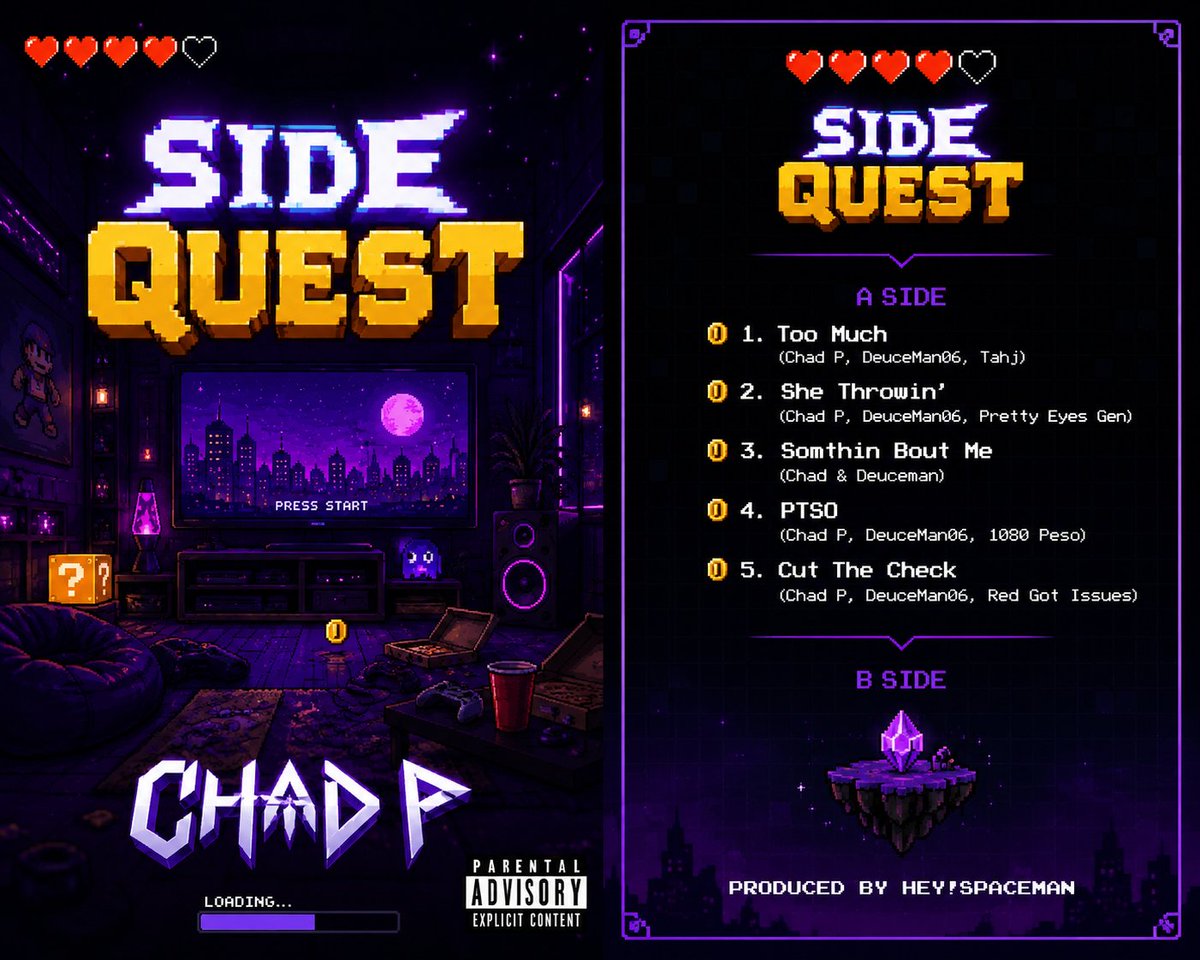 ChadPMusic's tweet photo. The Side Quest is activated!! 
5 Tracks. #Juneteenth 6/19.
Y'all Ready?
#NewMusicMonday #Con4TheCulture #C4 #TheSideQuest https://t.co/9PVJ95Zfmw