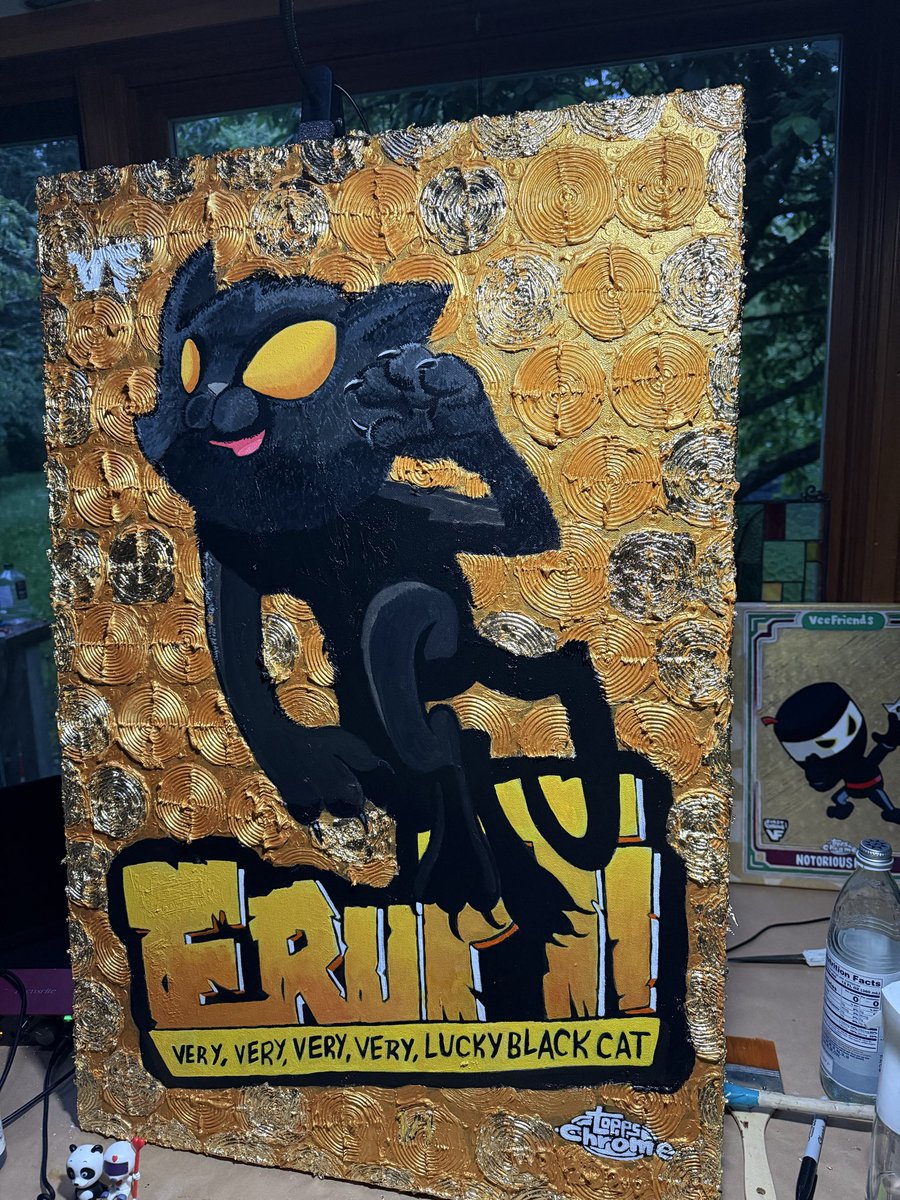 willriverart's tweet photo. This very very very very lucky black cat is getting more and more real &amp; awesome everyday. Started to give it some fuzzy hairs. Fluffy kitty!! You can almost pet this cat! Gratitude!!! @veefriends @VeeFriendsCards @garyvee @djcoffman @adamripps https://t.co/vcvStDsiHK