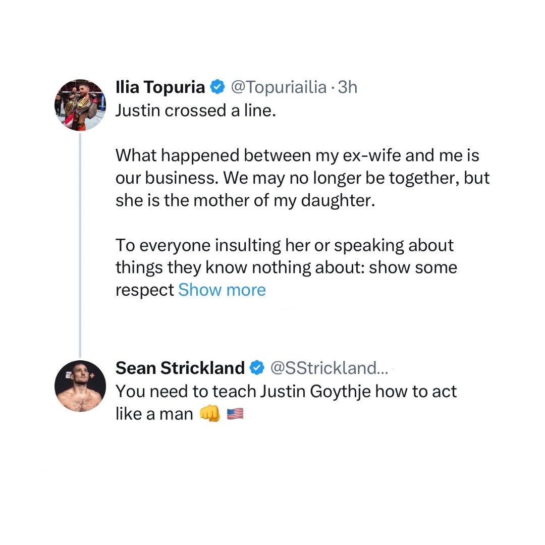 ChampRDS's tweet photo. Sean Strickland is team Ilia Topuria this weekend 🤝 

“You need to teach Justin Goythje how to act like a man.” https://t.co/s5psOUkyV6