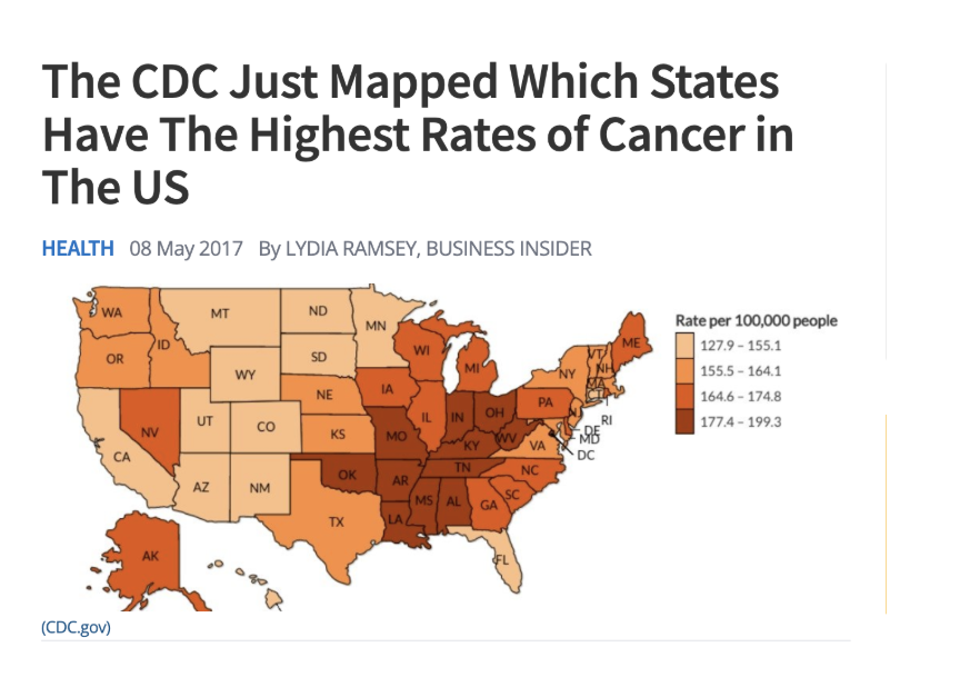 AlpacaAurelius's tweet photo. why do these states have almost double the cancer rates? https://t.co/Sqj448jEy7