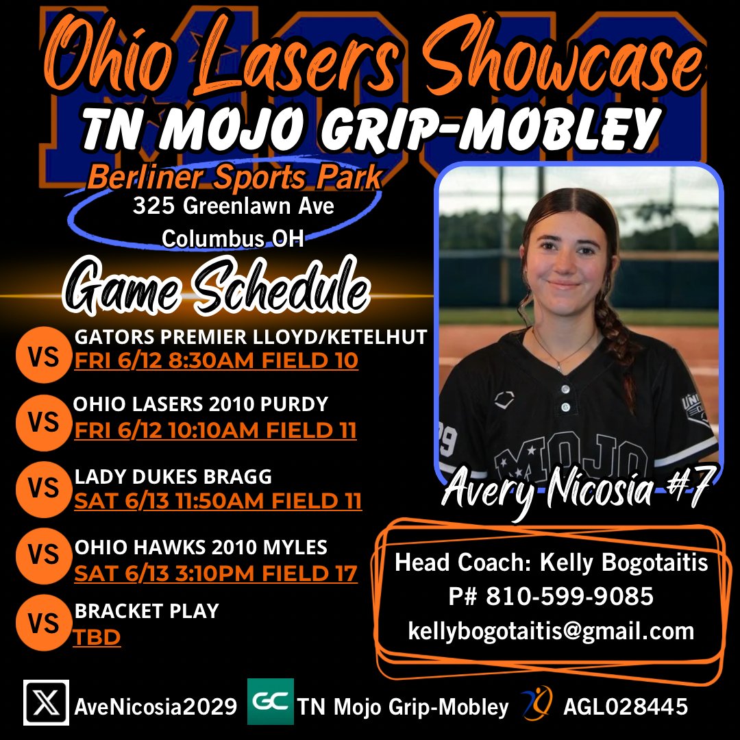 AveNicosia2029's tweet photo. Lasers Showcase Schedule Drop!! @mojogrip2010 @TnMojoFastpitch @CoachPena_BSU @CoachWThees   @CoachJexx_RMU @CoachDanVitale @tfarm22_ @jess_bracamonte @Kyle_coachK @CoachTSeg    @Mcwhiff438 @OhioBobcatSB @MiamiOH_SB @IndianaSB @BGSUSoftball @LongwoodSB @NiagaraSB @ValpoSoftball @YSUSoftball @AshlandUSball @UCArrowSoftball @coach_gina2 @gatorjack72 @MidwestPremierS @SoftballDown @SBRRetweets @Softball_Home @FPSoftballVIBES @softballhype @THEWOWSB @SoftballHome