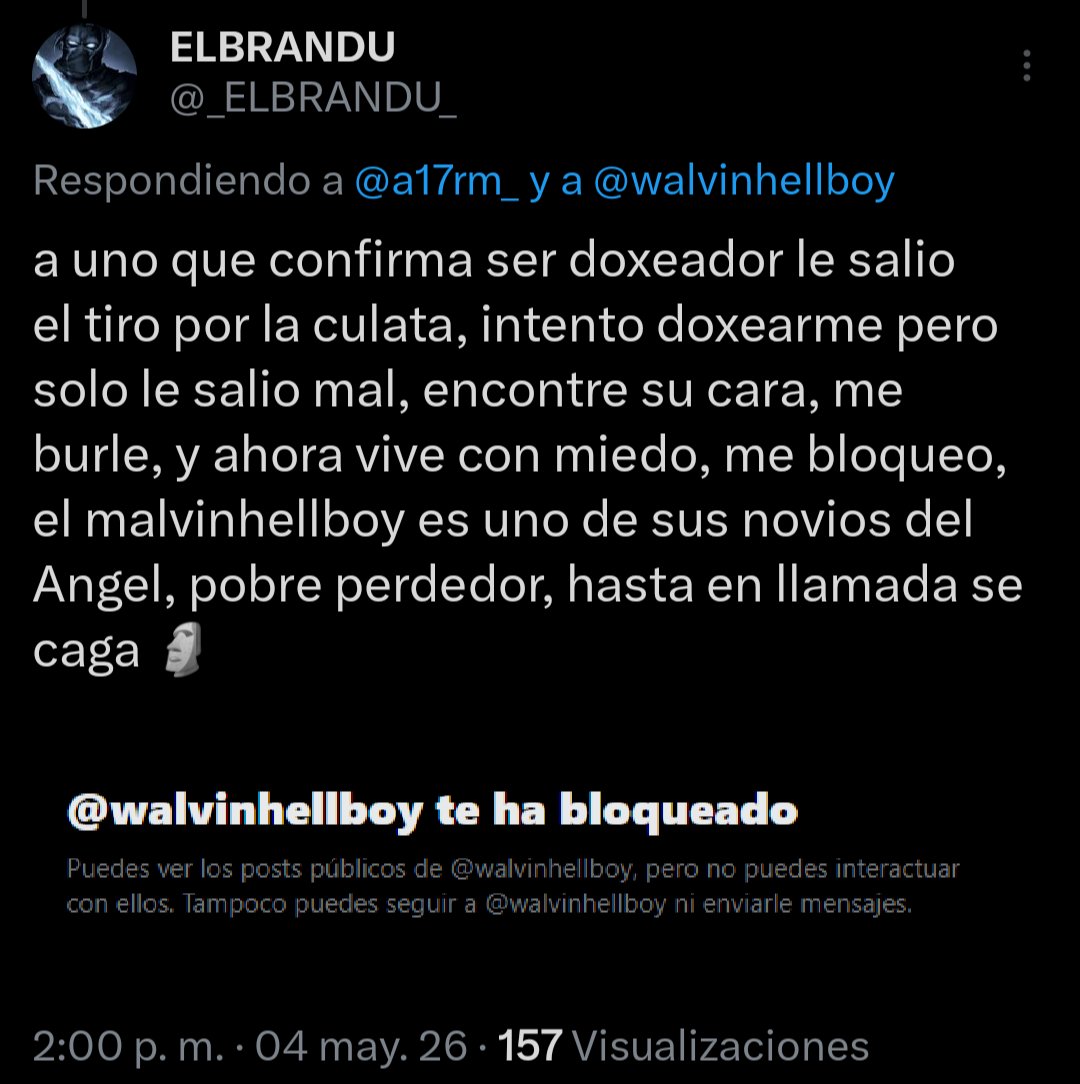 a17rm_'s tweet photo. @walvinhellboy ¿De qué vergas hablas we?
¿Woke?
¿Socialista?
Ya estás desvariando, venezolano xd
Pero bueno, ya me aburrí de humillarte, me voy antes de que te autodoxees intentando doxearme, ya que hasta para eso eres un puto inútil, ¿cómo te vas a autodoxear intentando doxear a alguien? xdddd https://t.co/97UZ9fueVM