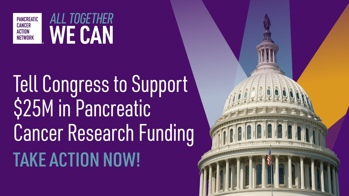 PanCAN's tweet photo. Momentum is building on Capitol Hill as Congress moves deeper into the appropriations process — and this week marks another critical opportunity for advocates like you to make your voice heard. 📣

Right now, lawmakers in the House are marking up the Defense Appropriations bill, which includes the funding level for the Pancreatic Cancer Research Program (PCARP). PCARP is unique because it is the only federal program dedicated exclusively to #pancreaticcancer research, supporting innovative projects that help accelerate progress for patients and families facing this disease.

That’s why we’re advocating for a record-breaking $25 million in funding — and we need you to get there! 💜 

These funding decisions matter. The breakthroughs making headlines today are the result of decades of sustained federal investment in research.

That is why your continued advocacy remains so important. As Congress weighs competing priorities and makes funding recommendations, we must ensure pancreatic cancer research remains front and center. Every message sent to lawmakers reinforces the importance of protecting and strengthening federal investments in research.

Take action now and urge them to include $25 million in dedicated pancreatic cancer research funding at 🔗 https://t.co/xT7CZsrL6t.