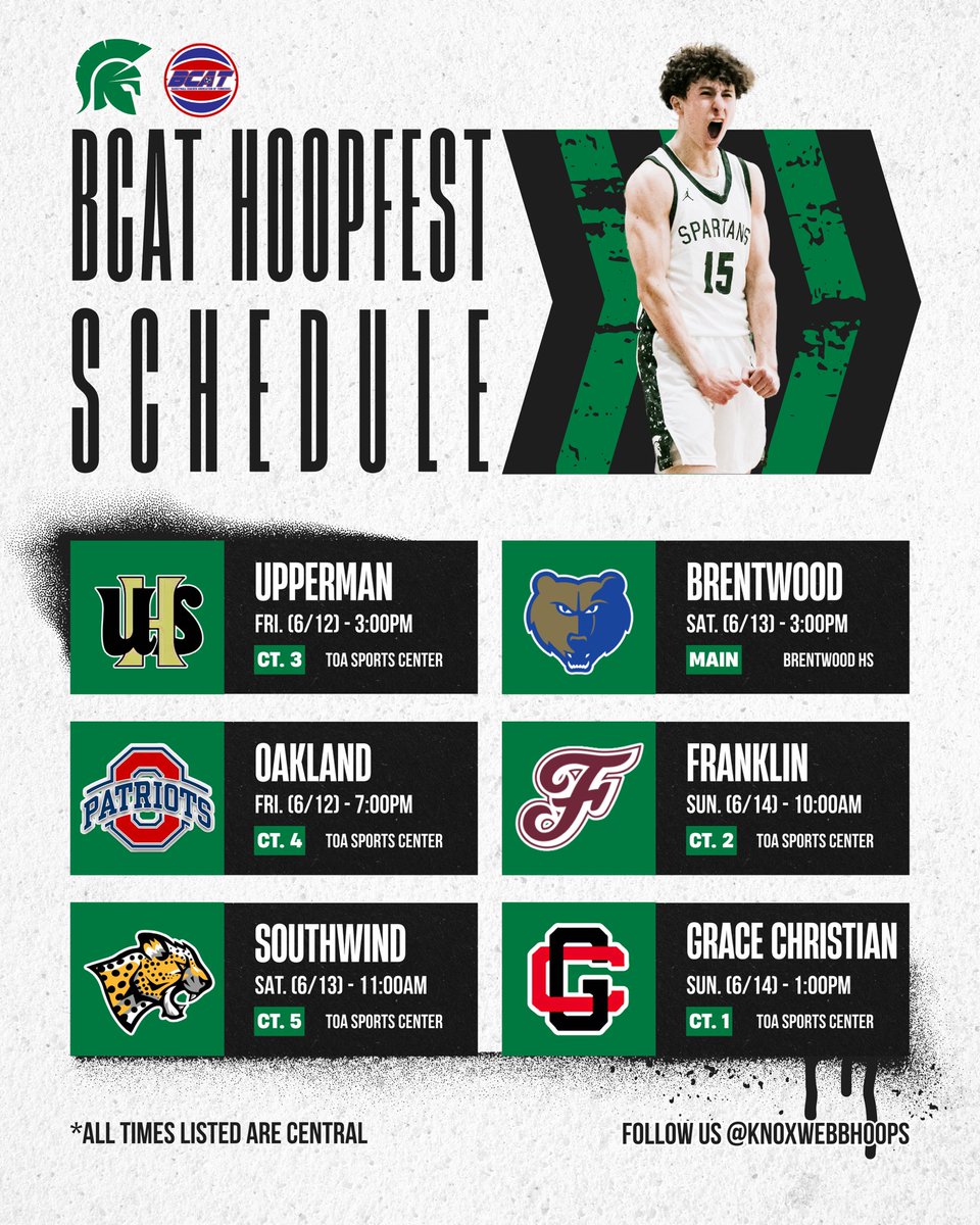 HustonTorres's tweet photo. Coaches, here is my schedule for BCAT hoopfest this weekend! @KnoxWebbHoops https://t.co/3R5dpdJDY9