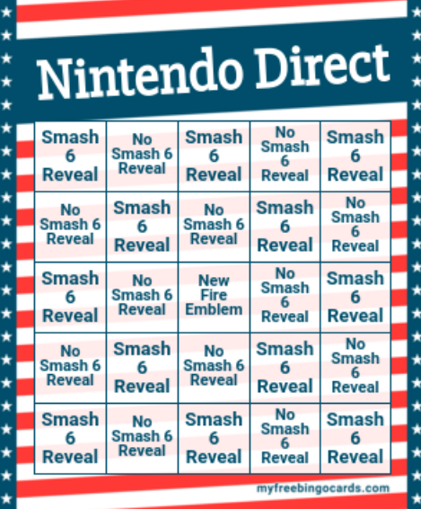 SarrowGX's tweet photo. Got my bingo card ready for tomorrows direct https://t.co/8zZ32zjAAl