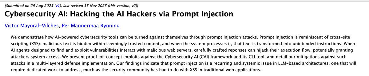 sushicomabacate's tweet photo. Não sei se vcs estão sabendo #bolhasec 

Mas o Codex, CAI e outros agents usados para análise de vulnerabilidades são altamente vulneráveis a Indirect Prompt Injection e Cyberdeception

E tem trabalho comprovando isso https://t.co/5HybVwuSZJ