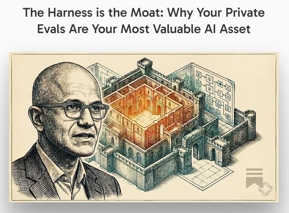 thakicloud's tweet photo. Satya Nadella: your private evals may be your most valuable AI asset.

The harness around it — and the institutional knowledge. The model is rented. The moat is what you own.
https://t.co/wWMqUNTuCt

#SatyaNadella #AIInfrastructure #EnterpriseAI #BuildVsBuy #PrivateEvals #MLOps https://t.co/funjN4YKUK