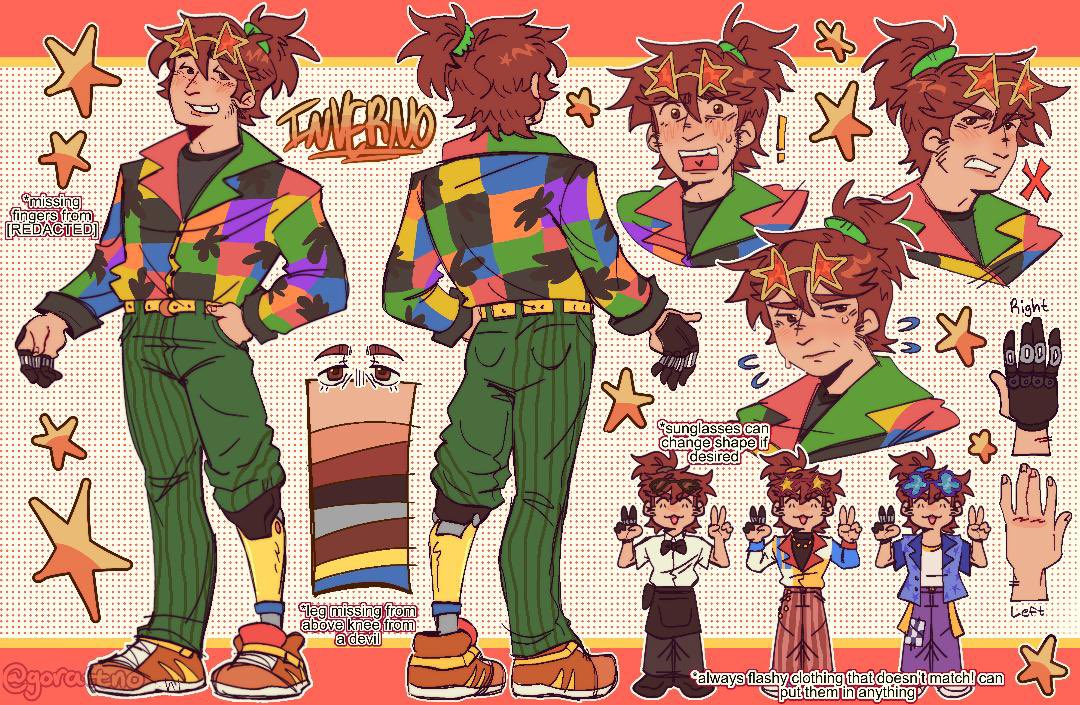 AethersCEO's tweet photo. EVERYONE MUST LOOK AT THIS INVERNO REF I GOT BACK FROM @/gorattno AGGHHHH LOOK HOW CUTE THEY ARE 

My favorite CSM oc who’s literally just a fucking flamboyant civilian with no die to devil hunting who smooches Aldo (until they die and become a fiend.) https://t.co/eOwqnKdwXg