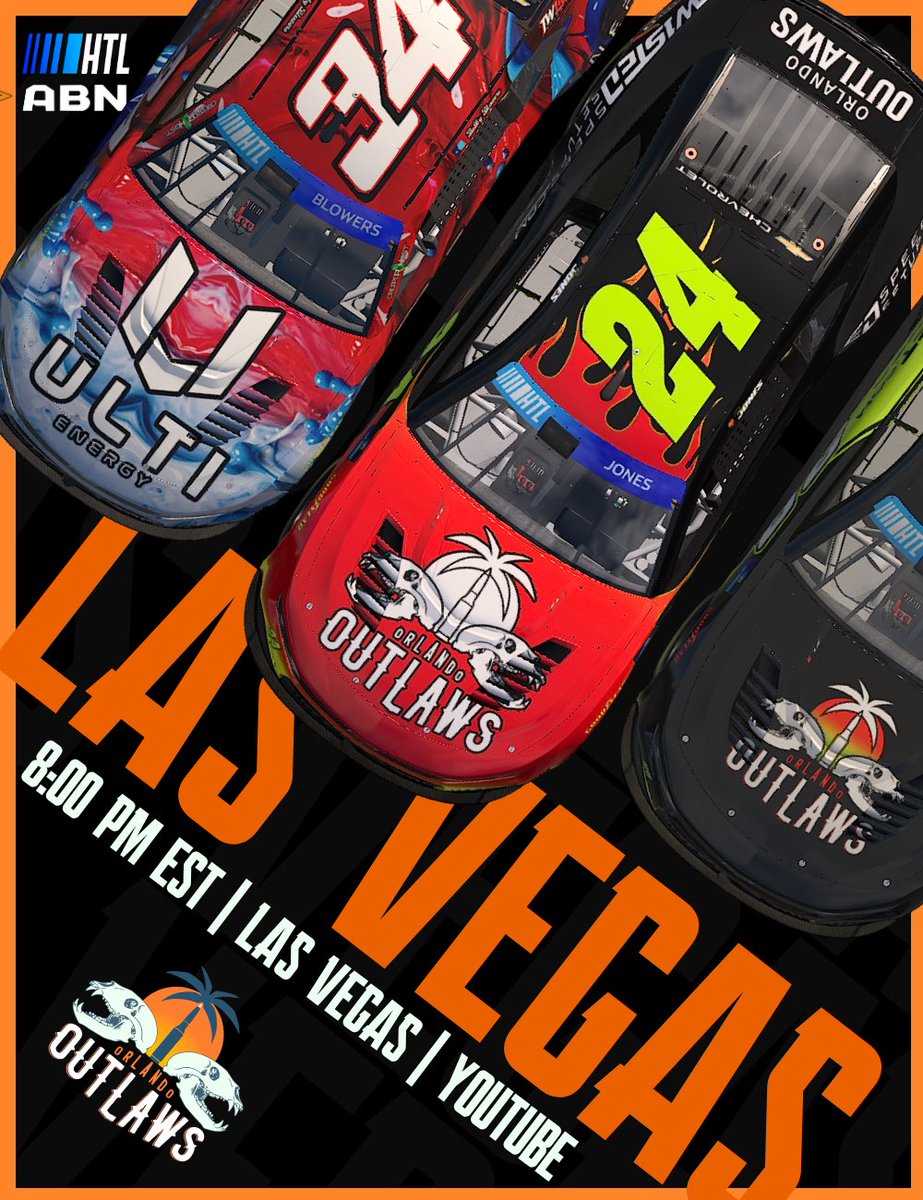 TheOutlawsHQ's tweet photo. WE’RE GOING TO VEGAS 🎰
It’s Race day in @HTLRacingLeague Cup Series and we are heading to Las Vegas Speedway

📍Las Vegas, NV
⏰8:30 pm est 
📺 https://t.co/2CaielhLwS

#24 @Az_YotesKing 🌴
#34 @Melon_4234 🌴
#60 @RobergRacing 🌴
#98 @Lily13_71 🌴

#FearOutlaws 🌴| #OutlawsOnTop 🌴