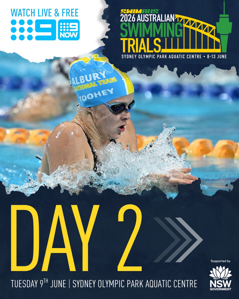 SwimmingAUS's tweet photo. The road to Glasgow runs through SOPAC.

Witness history at the Aus Swimming Trials as Generation Next battle with Dolphin stars for a spot on the Commonwealth Games team. 🐬🐬

🔗🔥 Day 2 preview: https://t.co/CCA2OS6Pe4

⏰ Heats: 11AM AEST. Finals: 7:30PM AEST
🎟️ Secure a seat to the action through Ticketek 
📺 Catch every moment live on Channel 9 #9wwos 

Let’s bring it Sydney!