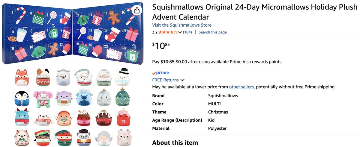 HoomanDeals's tweet photo. #AD ONLY $10.85! SQUISHMALLOWS ORIGINAL 24-DAY MICROMALLOWS HOLIDAY ADVENT CALENDAR

This is a steal! Put it up for the holidays!

Like New - 19 left

Normally $69.99

https://t.co/xNfXKyhYbf https://t.co/CQ95eOO7Kq