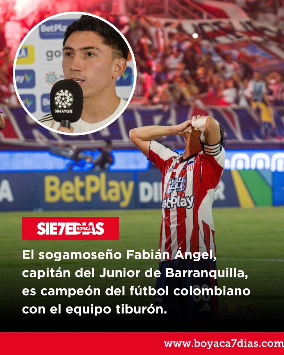 boyacasietedias's tweet photo. El sogamoseño Fabián Ángel, capitán del Junior de Barranquilla, es campeón del fútbol colombiano con el equipo tiburón. https://t.co/mg1QwvP9Au
