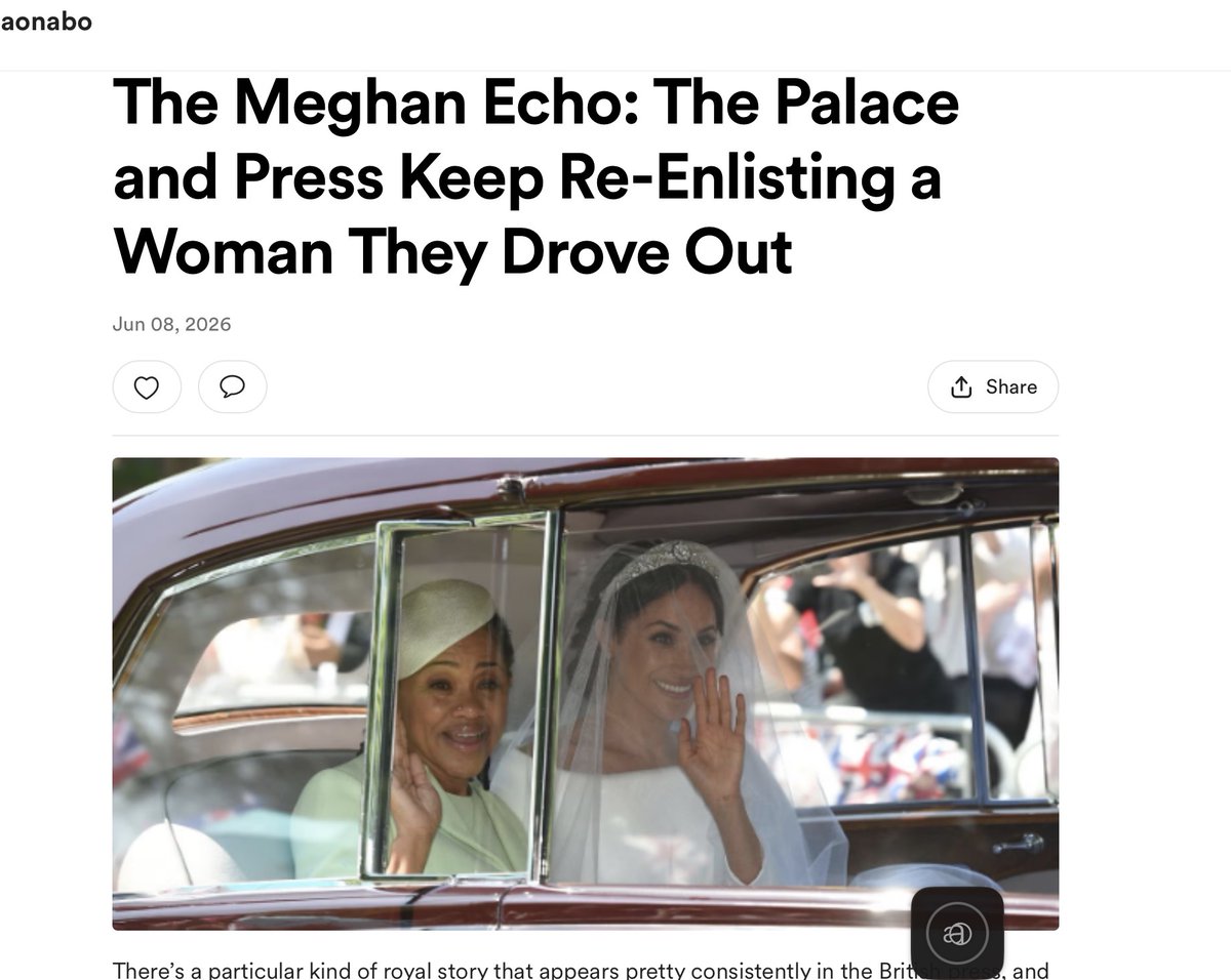 royalwhisper's tweet photo. “The palace–press ecosystem has discovered that Meghan is the only figure who can reliably animate the royal storyline. And so they keep dragging her back into it, even when she is 5,000 miles away minding her business, raising her children &amp; smooching her prince.” https://t.co/SkNLgHxXxX