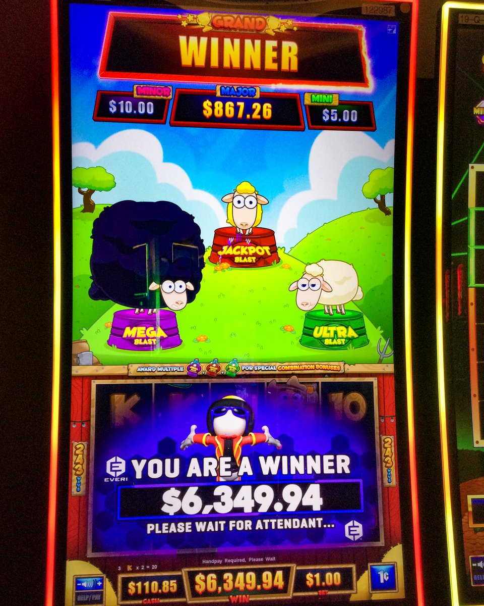MohawkCasino's tweet photo. Holy sheep! A $1 spin exploded into a $6,349.94 jackpot on Baa Boom Blast! 🐑💥Congratulations to our lucky guest. https://t.co/jZb78tnhpL #mohawkcasino #baaboomblast #jackpot #handpay #callattendant #slots https://t.co/tCLAxu3bBc