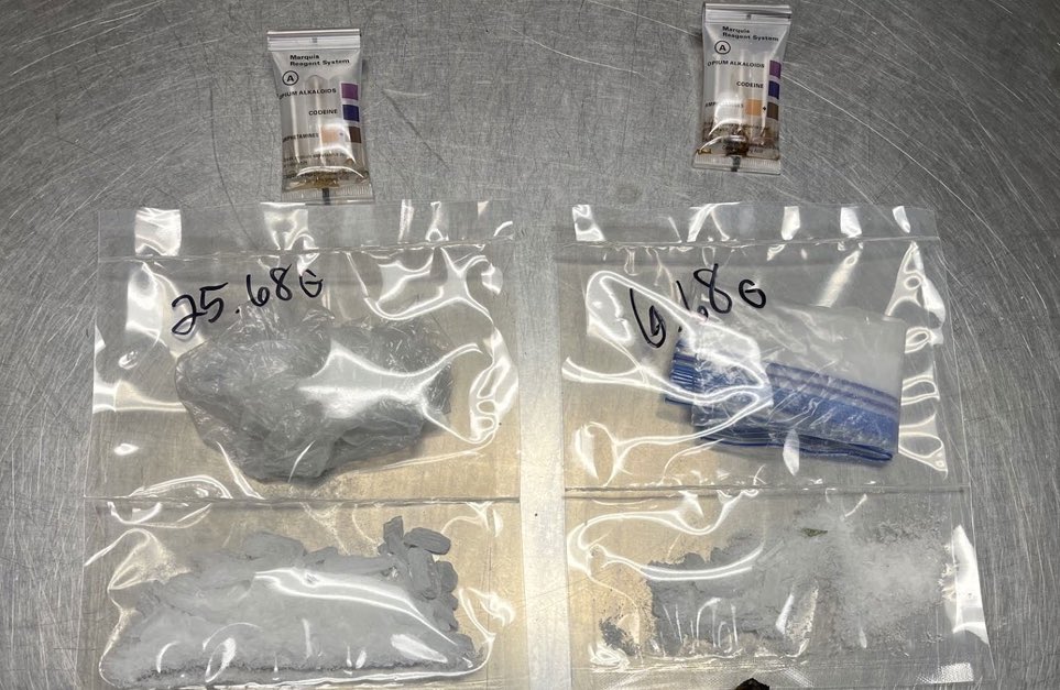 LivermorePolice's tweet photo. Livermore Police made two recent drug-related arrests following separate investigations.

On June 6, around 11:45 p.m., officers contacted 56-year-old Michael Wilson in a hotel parking lot on Southfront Road. Officers reviewed security video showing Wilson discarding suspected drugs inside trash bin liners. Officers found just under two ounces of methamphetamine in the trash bin and also recovered a backpack containing DMT, also known as dimethyltryptamine, and syringes loaded with methamphetamine. Wilson was arrested on several drug-related charges, including possession of a controlled substance for sale, possession of a narcotic controlled substance, and possession of unlawful paraphernalia. (First picture)

Around 1 a.m. today, officers contacted 63-year-old Darren Agellon during a pedestrian stop on Las Positas Road. Agellon, who is on felony probation, was searched as part of his probation terms. Officers found more than one ounce of methamphetamine. He was arrested on suspicion of possession of a controlled substance for sale, possession of unlawful paraphernalia, and probation violation. He was booked into Santa Rita Jail. (Second picture)