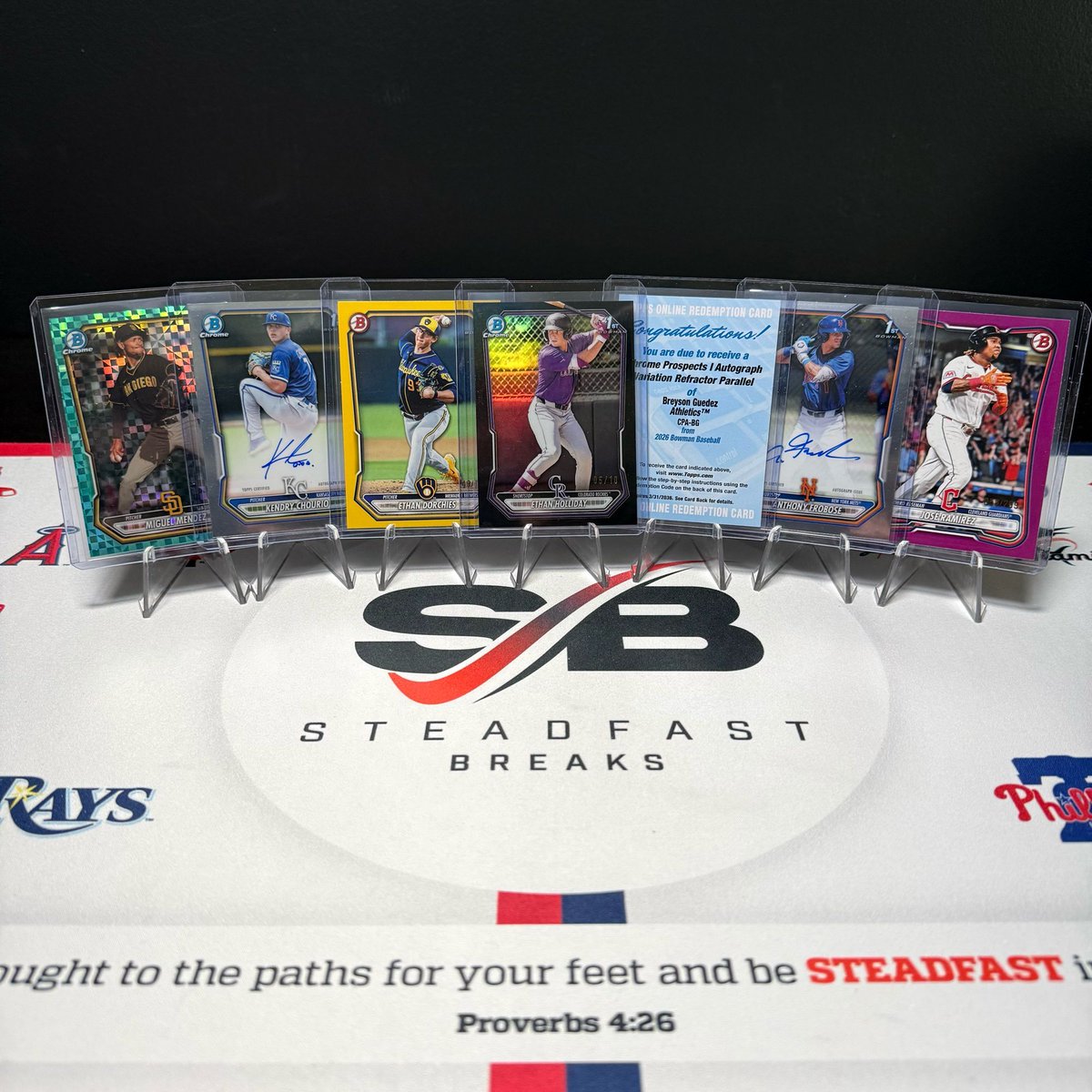 steadfastbreaks's tweet photo. First Jumbo box team break of 2026 Bowman Baseball did not disappoint! Massive hit for the Rockies with a black #/10 of Ethan Holliday! #letsgo #tacotuesday #steadfastbreaks https://t.co/sywB7Bi34c