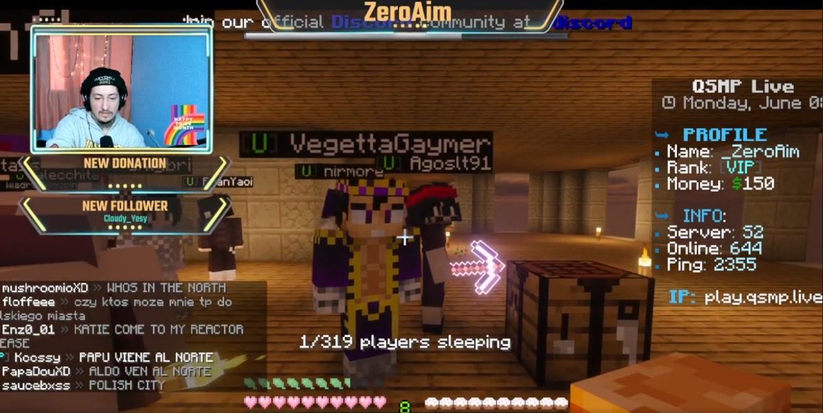 ZeroAimCR's tweet photo. Lo más cerca que he estado del amor de mi vida @vegetta777 te di una espada de diamante cuando llegaste y la volví a tomar cuando moriste, la voy a enmarcar en mi habitación 💜💜💜 #QSMP2 #QSMP https://t.co/zWd4x9jeg2