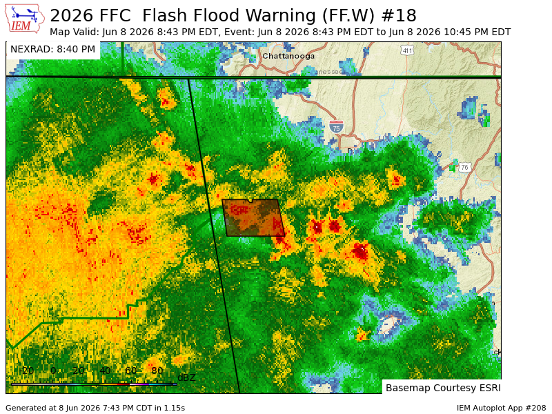 IEMBot_GA's tweet photo. FFC issues Flash Flood Warning [flash flood: radar indicated] for Chattooga [GA] till Jun 8, 10:45 PM EDT https://t.co/iZXOaJFOnh https://t.co/TxrMcQJ7Iy