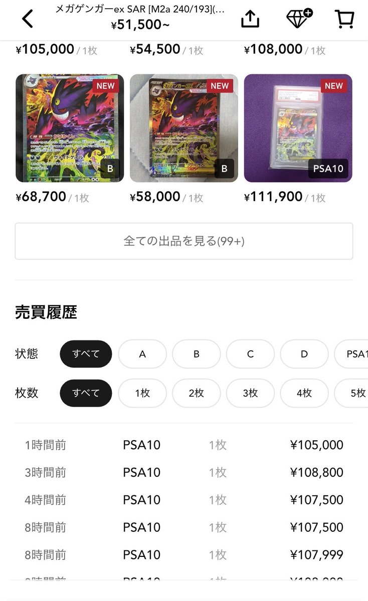 tanekiMAX's tweet photo. メガドリのトップレア

メガゲンガー

多分PSA返却が重なってめっちゃ落ちてる

まあ人気所はどうせ需要>供給だし買っても良いまであるよな
素体ドラスタ90kだし寧ろ素体が落ちるのかな7〜80kまで落ちそう

100k付近だとめっちゃ買いが入ってるし

2025年のカードは次の35thまでの考えがないのかな🤔 https://t.co/tjol9F9Gzf