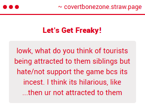 covertbonezone's tweet photo. I'm fine with people who y/ume the siblings. I'm even fine if they don't like coffincest. I don't get it, but like... not my business. But, I think acting holier than thou and pretending that the game doesn't push coffincest and demonizing the fandom over liking it is goofy. https://t.co/LXRUdDO7CX