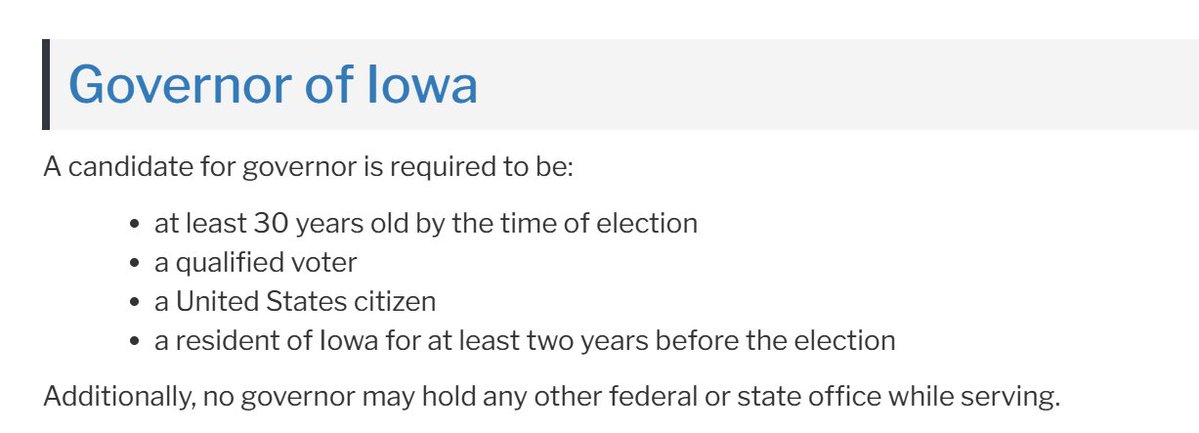 WaldosMomkf's tweet photo. @HQNewsNow He has to live in Iowa for 2 years in order to run for Governor. https://t.co/o1SKLGEigi